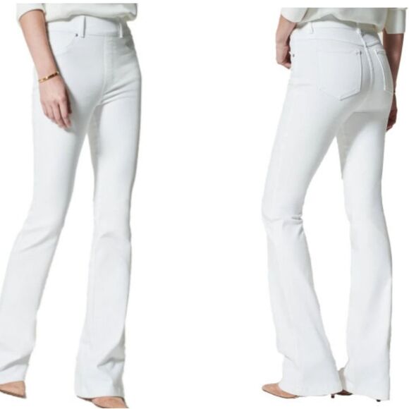 Spanx White Flare Jeans Elastic Waist Pull On Pants Slimming Size M - Picture 1 of 10